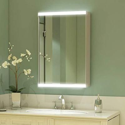 Single Door LED Wall Mount Mirrored Lighted Medicine Cabinet with Vanity Featuring Adjustable Tempered Glass Shelves