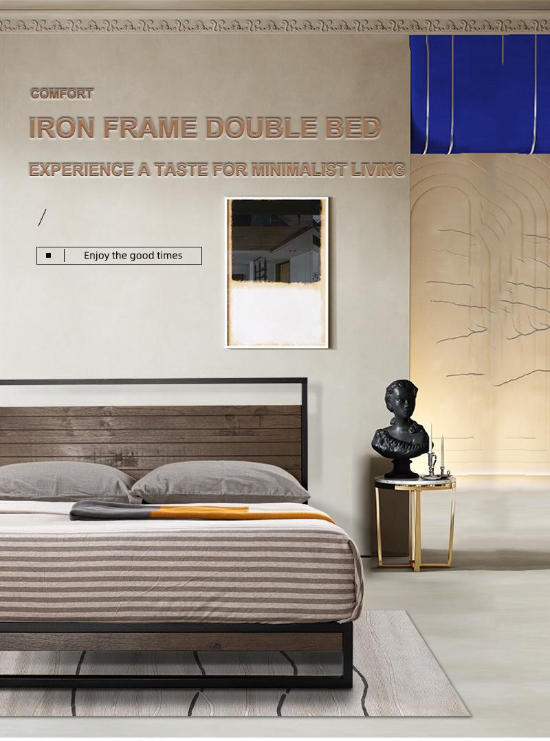 Modern Bedroom Set Home Furniture Solid Wood Iron Bed