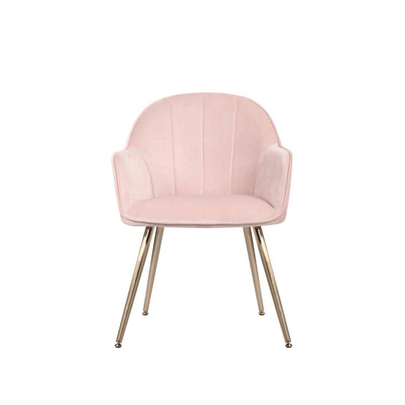 Multi-Functional Home Furniture Velvet Upholstery Golden Chrome Leg Living Room Pink Leisure Chair with Arm Rest