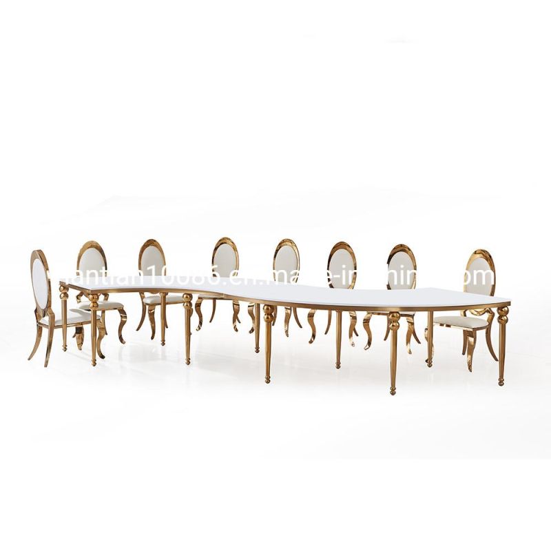 Latest China Manufacturer Dreamlike Gold Metal Frame Glass Wedding Dining Table for Events