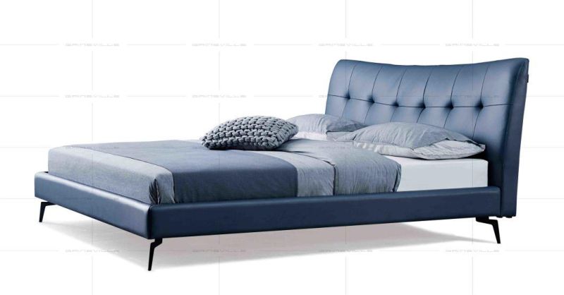 Foshan Factory Gainsville Modern Furniture Dark Blue Color Leather Wall Bed Bedroom Furniture