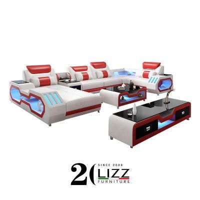 European Modern Latest Design Best Furniture Functional LED Leather Sofa Set for Home