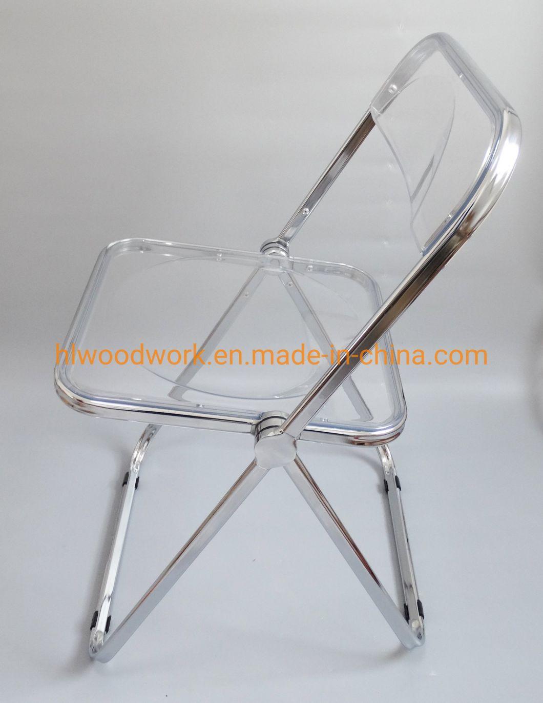 Modern Transparent Blue Folding Chair PC Plastic Hotel Chairt Chrome Frame Office Bar Dining Leisure Banquet Wedding Meeting Chair Plastic Dining Chair