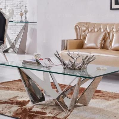 Modern Design Hot Selling Rectangular Silver Glass Coffee Table