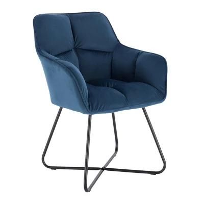 Nordic Dining Room Modern Custom Armchair Velvet Blue Comfortable Dining Chairs