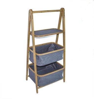 Foldable Bamboo Bathroom Shelf with 1 Shelf 2 Baskets, Storage Display Shelving Unit