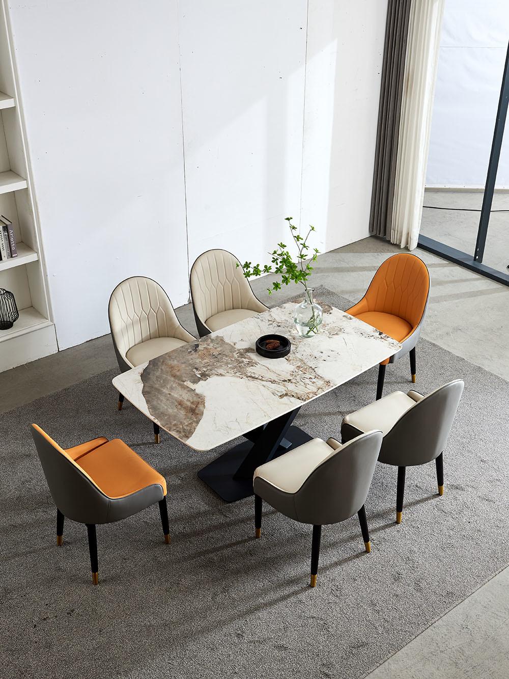 Hotel Restaurant Furniture White Marble Dining Table Rock Beam