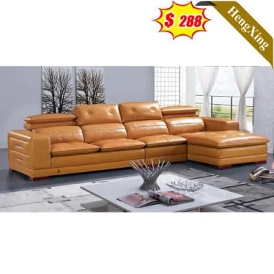 Modern Design Wooden Frame L Shape Sofa Living Room Office Brown PU Leather Sofa