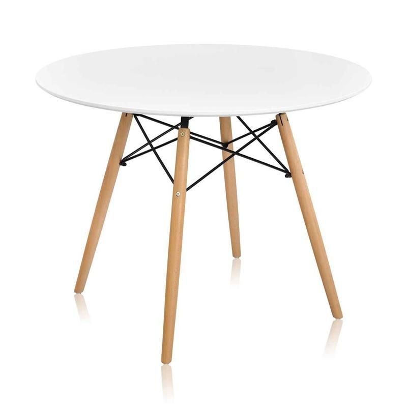 Nordic Modern Small White MDF Wooden Plastic Dining Table with Beech Legs