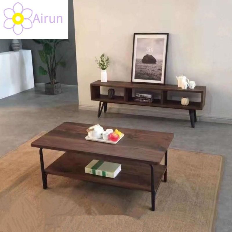 Simple Design Industrial Wooden Top Metal Frame Coffee Table with Storage Shelf for Living Room