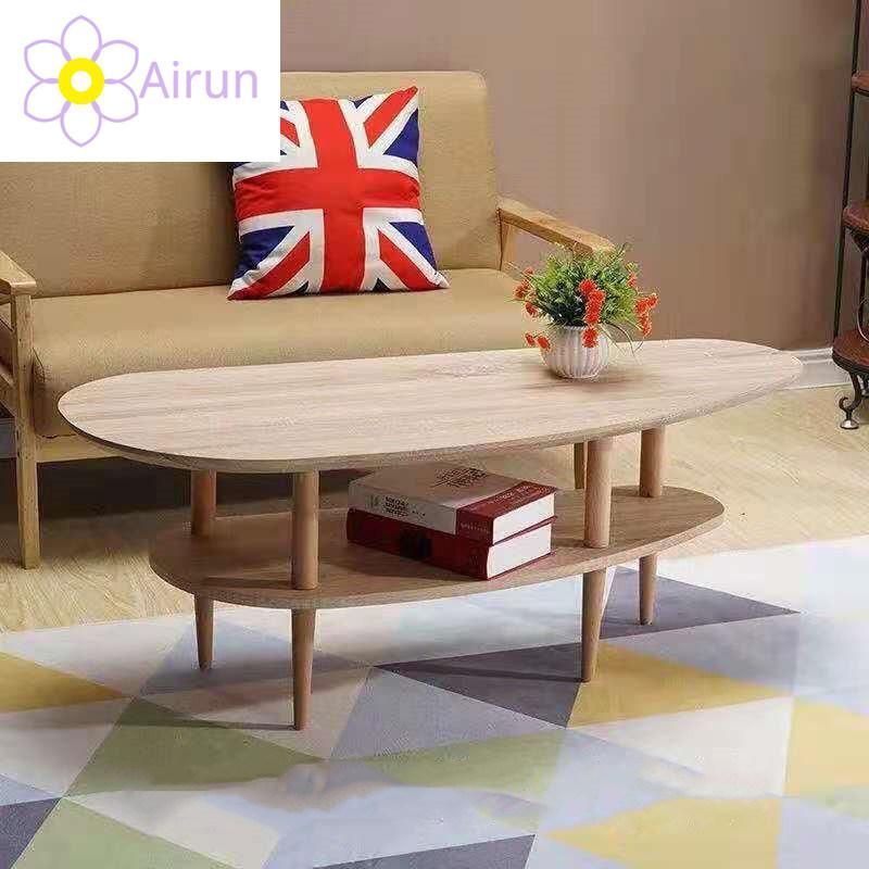 Home Living Room Furniture Simple Double Layers Two Levels Wooden Coffee Table