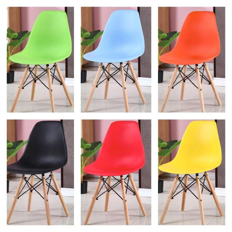 Modern Cheap Chair Dining Room Furniture Kitchen Plastic PP Seat Leisure Dining Chairs with Wood Legs