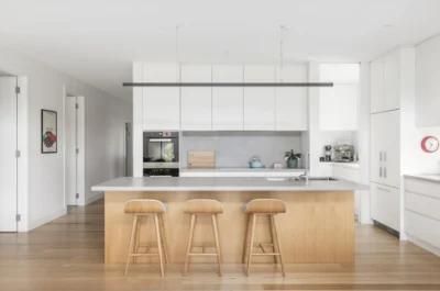 L-Shaped Popular White Flat Handleless Particle Board Australia Design Kitchen Cabinets