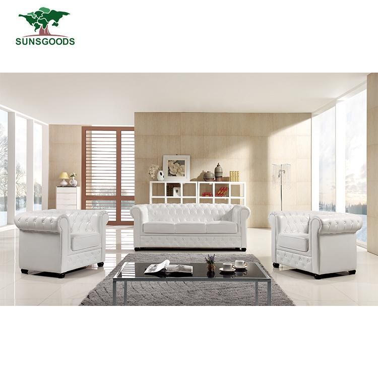 European Leisure Modern Living Room Sectional Genuine Leather Modular Chesterfield Sofa Furniture Set