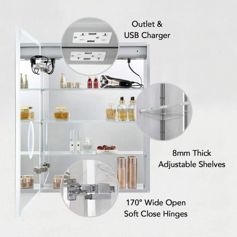 Factory Cheap Wall Mounted Aluminum Bathroom Mirror Cabinet Medicine Cabinet with Lights