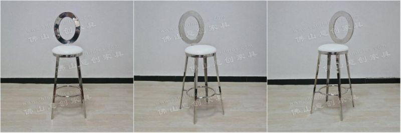 Modern Silver Stainless Steel High Density Sponge Seat Bag Hotel Party Banquet High Bar Chair