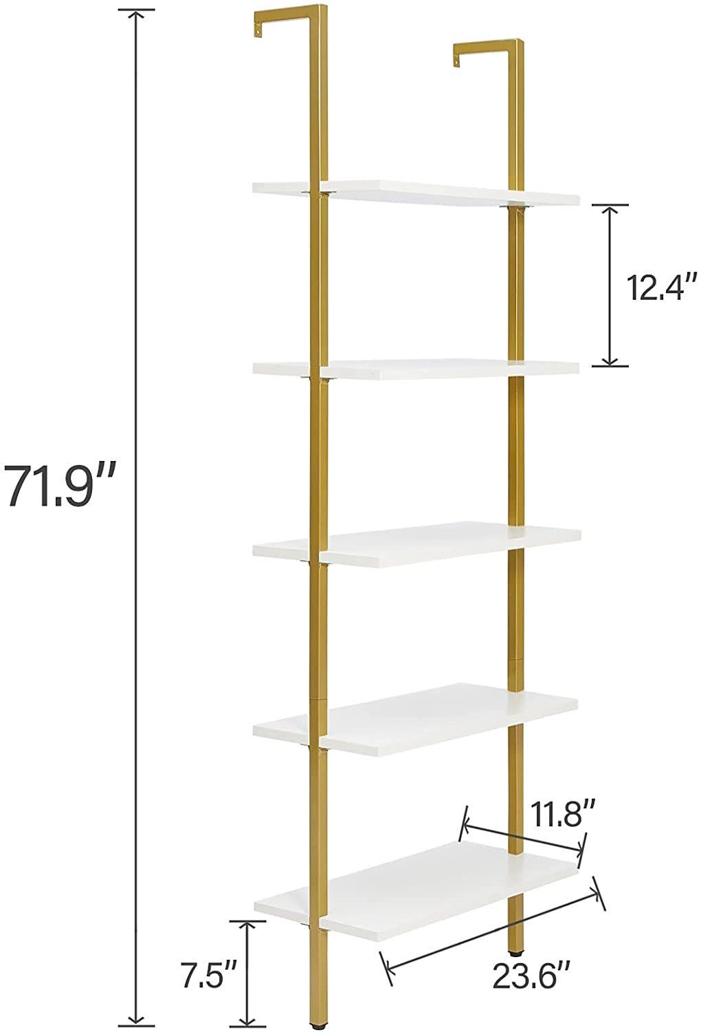 Modern Ladder Shelf 5 Tier Bookshelf Bookcase with Stable Metal Frame for Home Office