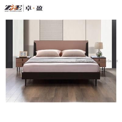 Walnut Veneer Bedroom Furniture Modern Wooden King Bed