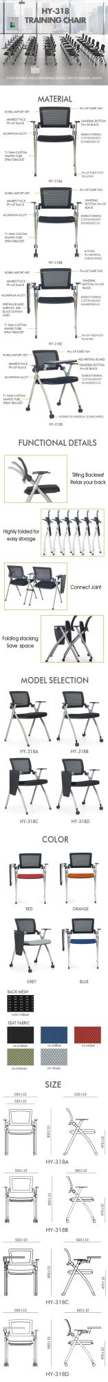 Hot Sell Multi-Functional Meeting Room Office Folding Training Chair with Writing Board Hy-318