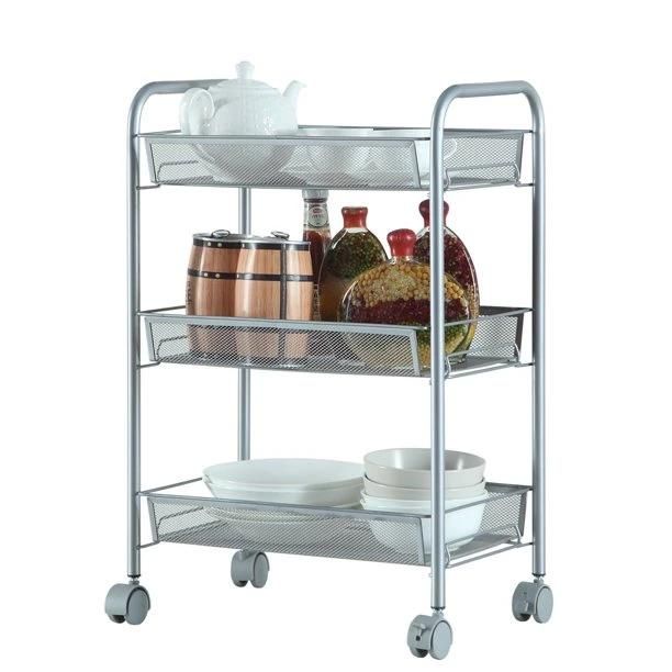 Steel Removable 4-Wheeled Storage Kitchen Cart in Silver with Easy Life for Making Space.