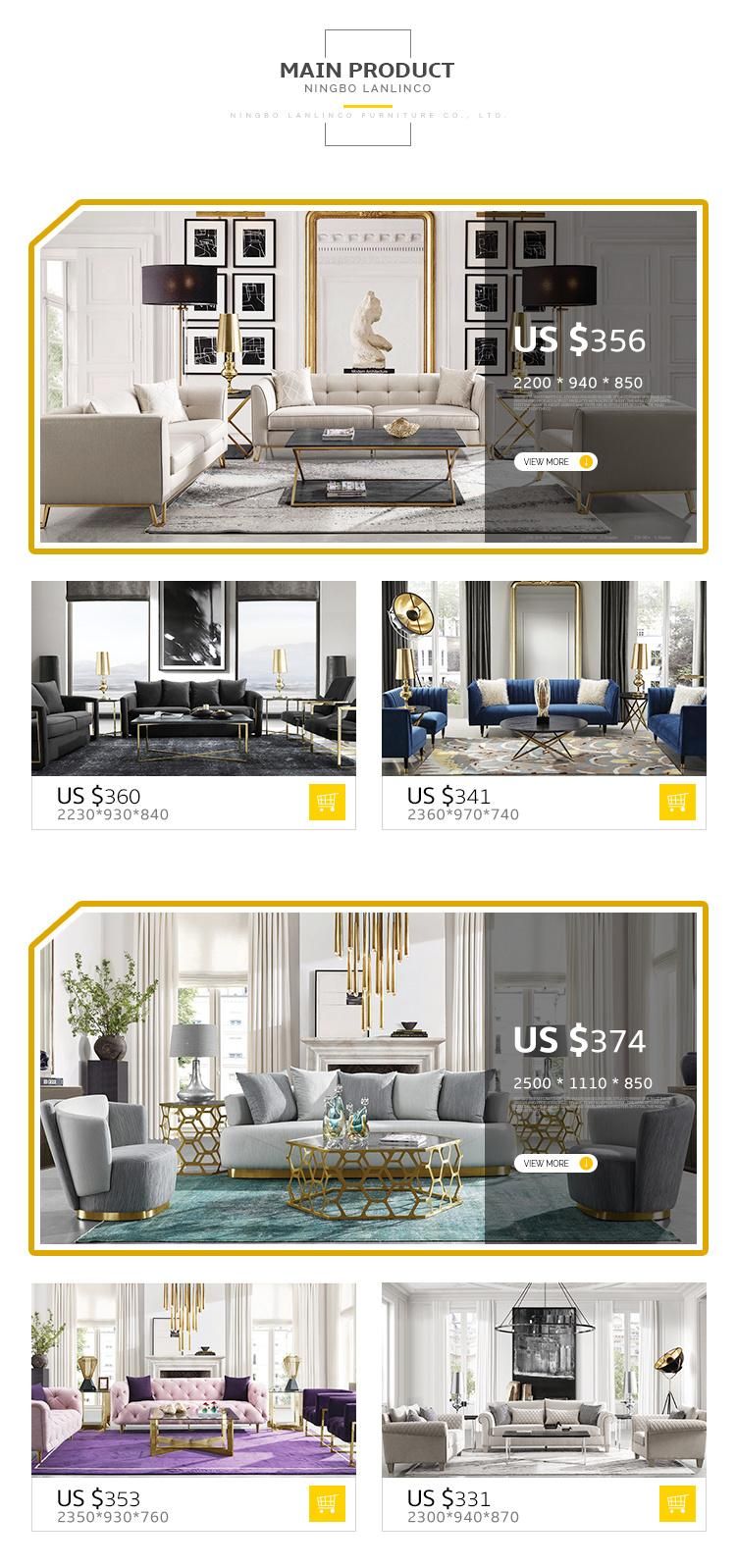 Luxury Living Room Folded Velvet Gold Frame Sofa Couch/Loveseat/Single Chair Sofa Set Furniture