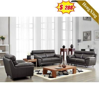 Modern Home Furniture Office Metal Legs 1+2+3 Seat Sofa Set Living Room Dark Gray Leather PU Sofas