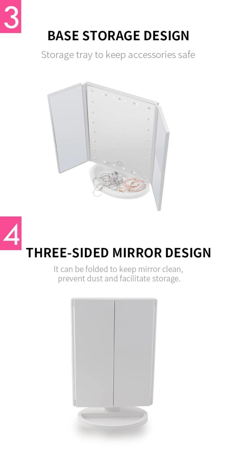 Pritech Convenient Smart Touch LED Lighted Makeup Tri-Fold Mirror