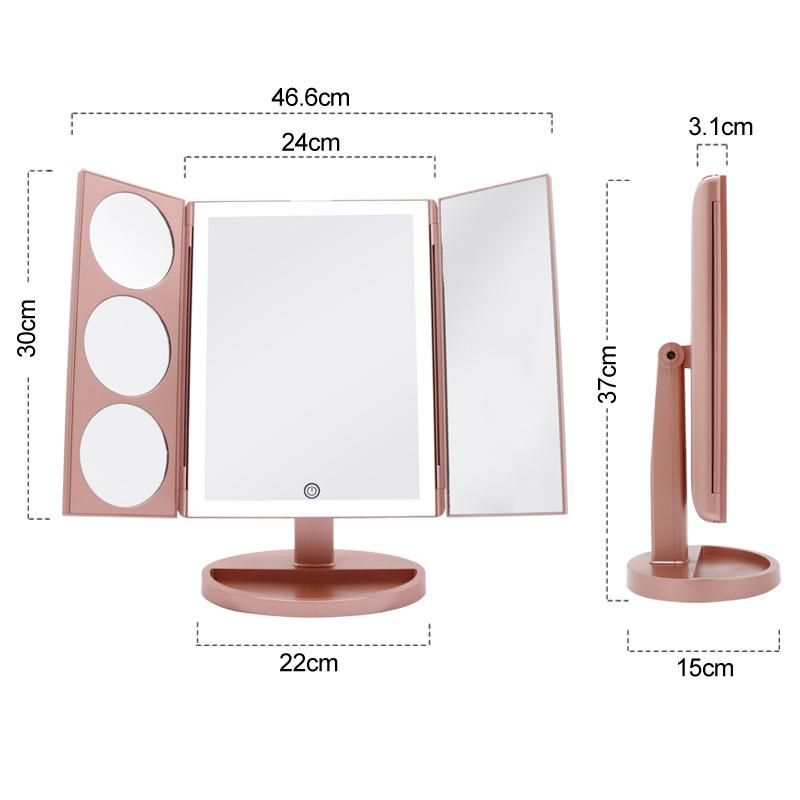 Tri Fold LED Makeup Magnifying Mirror 360 Degree Rotating