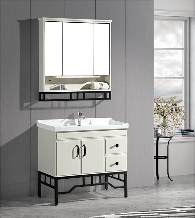 New Design Floor Mounted Waterproof Ceramic Basin Bathroom Cabinets with Large Storage & Mirror