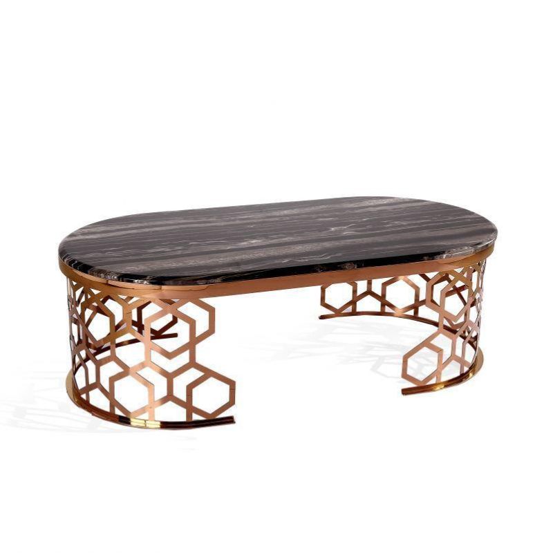 Modern Luxury Stainless Steel Coffee Table with Marble Accent Furniture