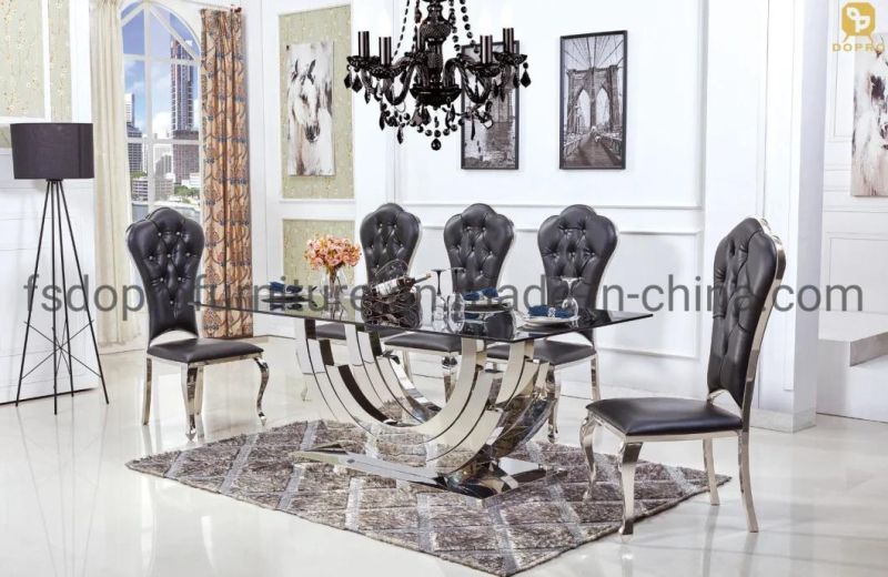 Glass Top Dining Table Set 8 Seater Living Room Furniture Hotel Use -D26