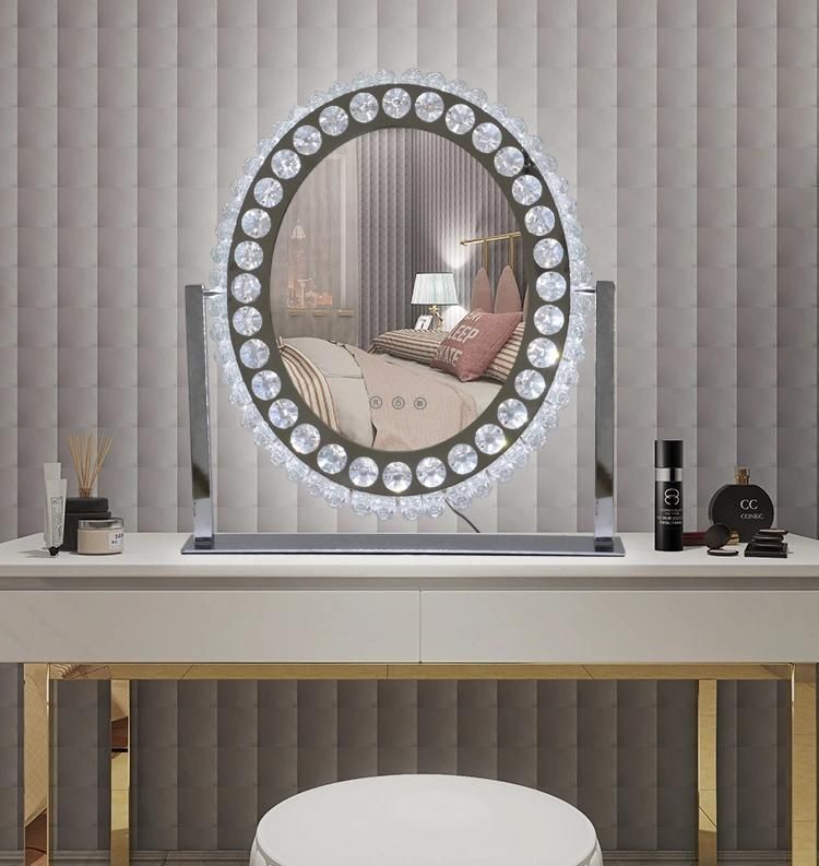 Oval Crystal Desktop Vanity Single Sided Table Vanity LED Makeup Mirror