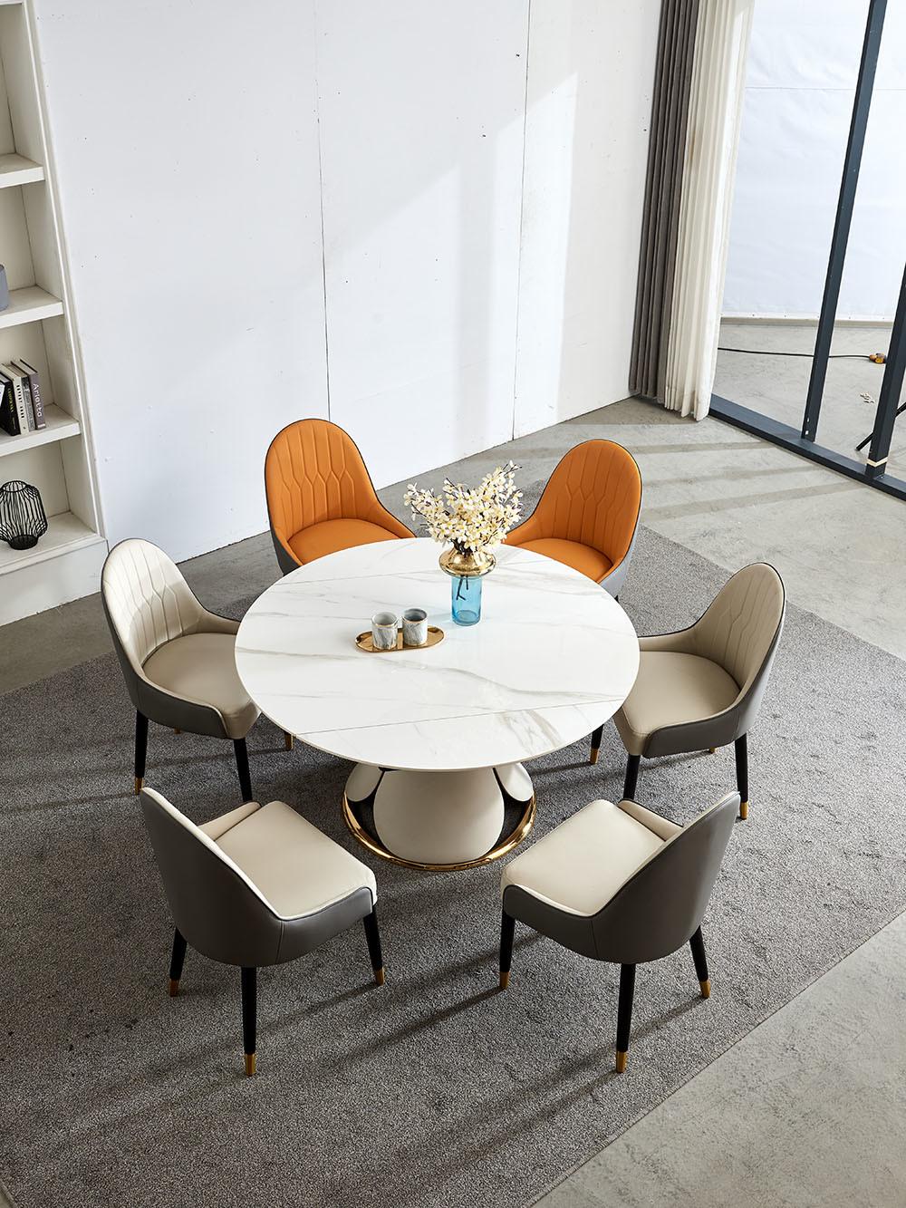 Round Rotary Marble Dining Table with Rock Plate Top