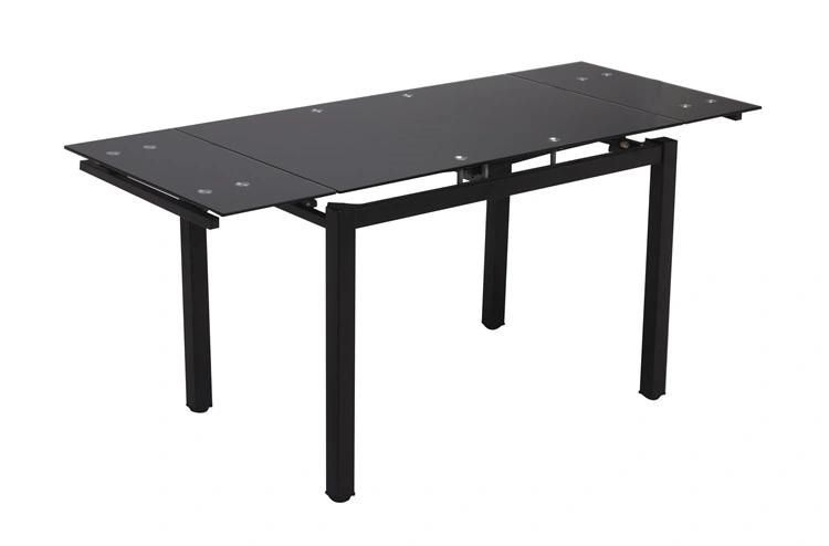 Modern Design Home Restaurant Bar Furniture Toughened Glass Top Extension Black Dining Table