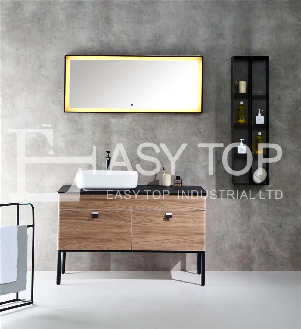 in Stock France Factory Customized Modern Style Wooden Floor Mounted One Sink Mirror Cabinet Bathroom