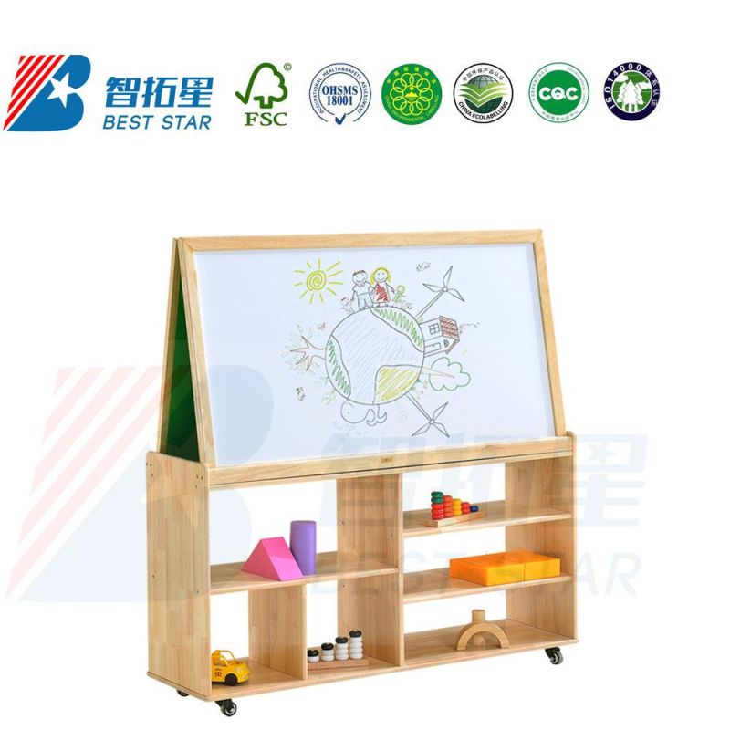 Modern Multi-Function Double-Side Easel, Movable Wood Easel with Cabinet, Kindergarten, Preschool, Day Care Center and Nursery School Easel