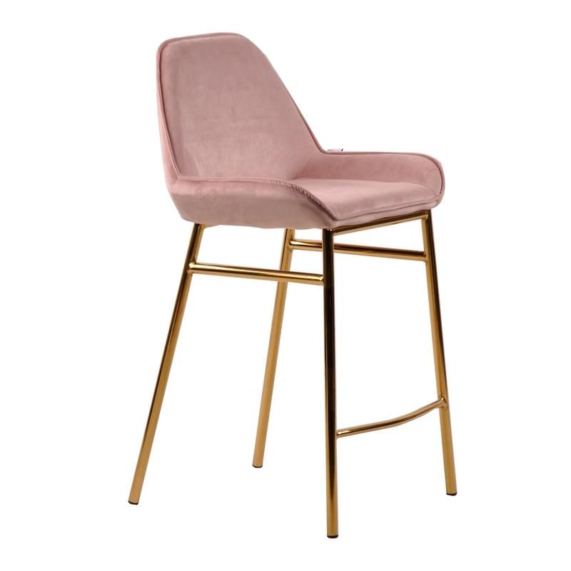 Popular Modern Bar Stool with High Legs Upholstered Velvet Seat Stool