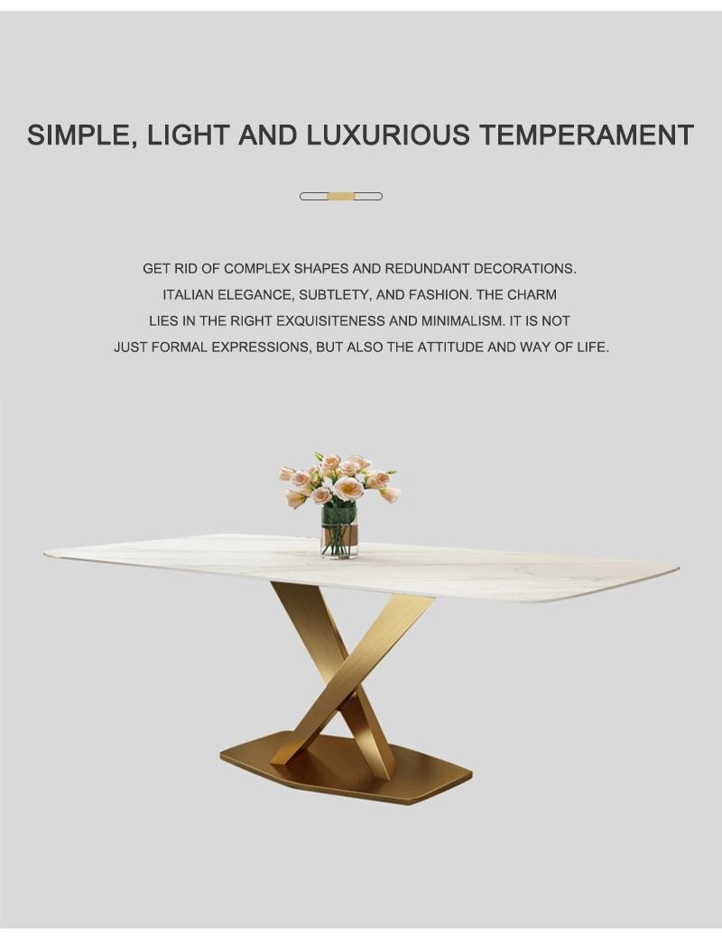 Hotel Restaurant X-Shape Golden Stainless Steel Legs Dining Table