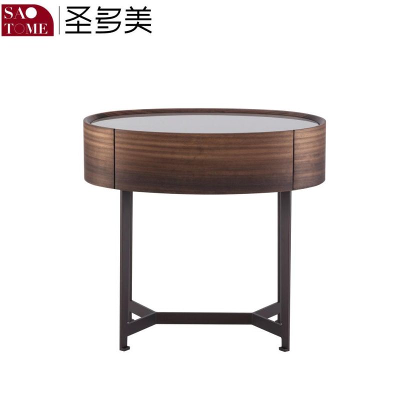 Light Luxury Bedside Table Modern Bedroom Simple Round Walnut Nightstand