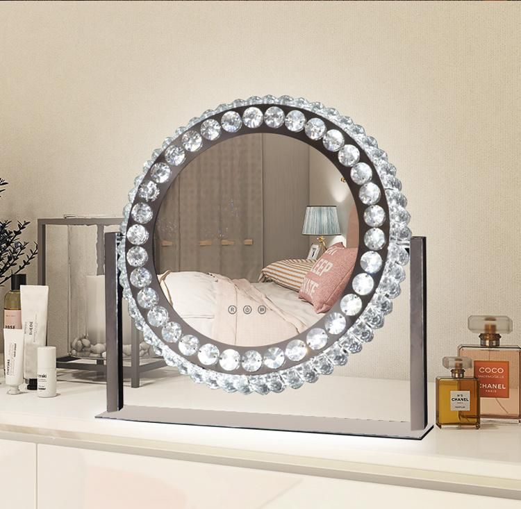 Home Furniture Luxury Round Desktop Diamond Crystal Makeup Mirror