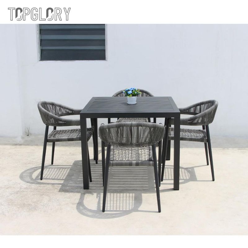 Factory Wholesale Price New Design Home Furniture Outdoor PP Plastic Rattan Olifen Rope Dining Chair and Table