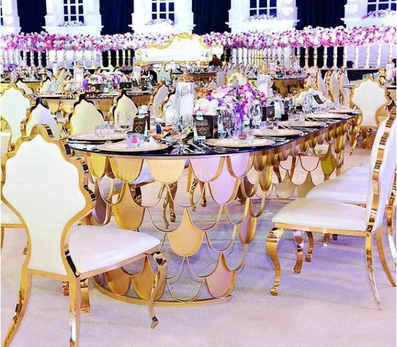 Factory Price Banquet Hall Round Gold Metal Frame Dining Table