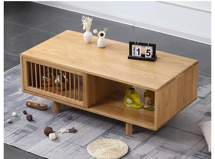 Nordic Simple Oak Solid Wood Coffee Table, Small Apartment Living Room Furniture