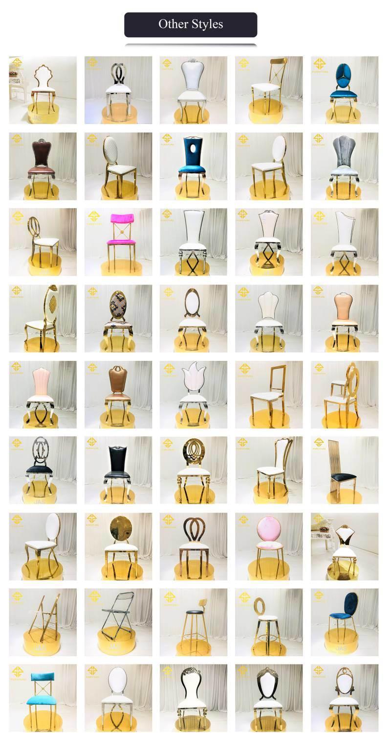Outdoor Event Used Hollow Back Stainless Steel Golden Rimmed Wedding Chairs
