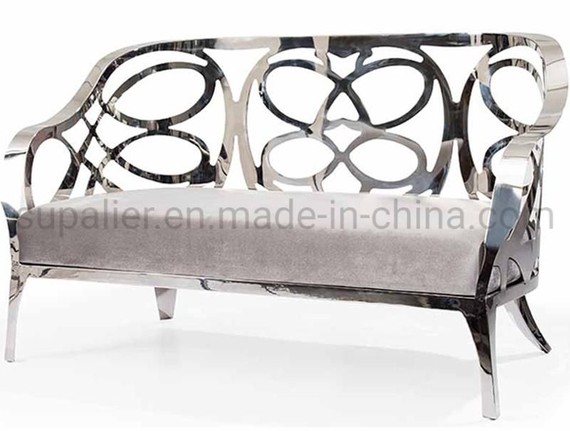 Luxury Hotel Furniture Stainless Steel Frame 3 Seater Fabric Sofa