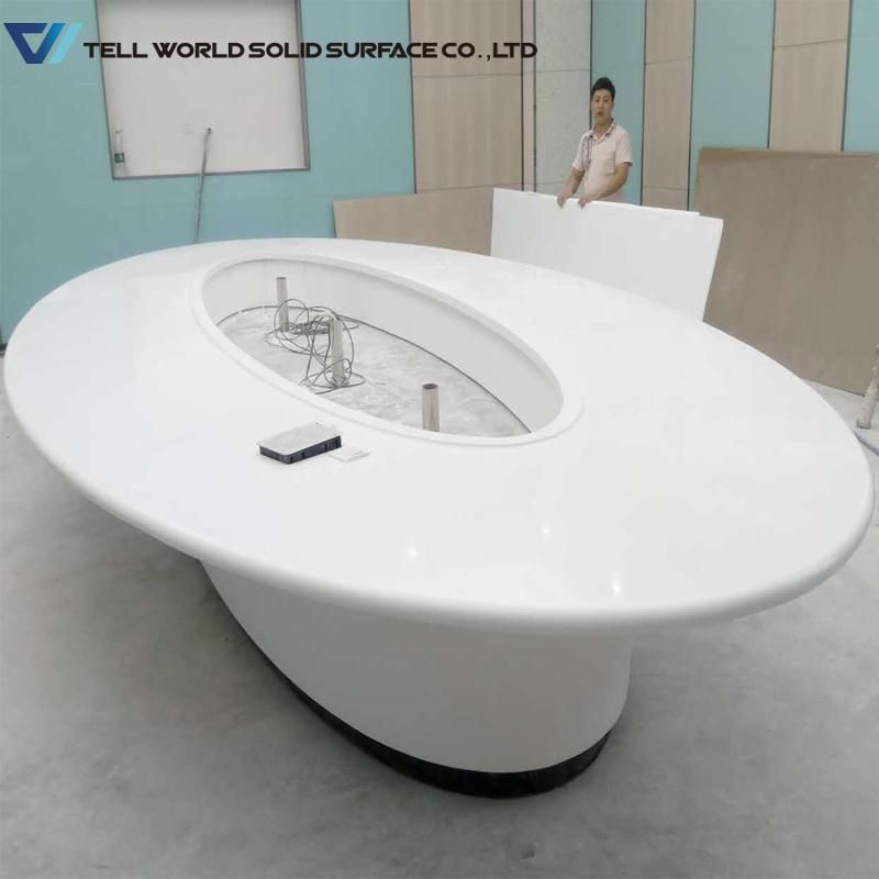 Acrylic Solid Surface Modern White Oval Office Meeting Table