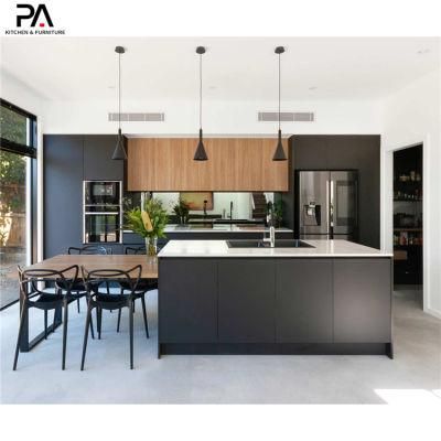 Professional Customized Luxury Modular Kitchen Furniture Black Melamine Modern Wooden Kitchen Cabinets