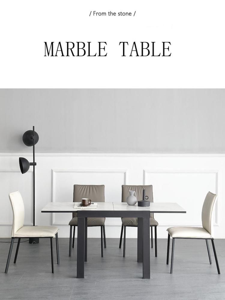 Modern Hardware Functional Home Kitchen Furniture Square Marble Extendable Dining Table