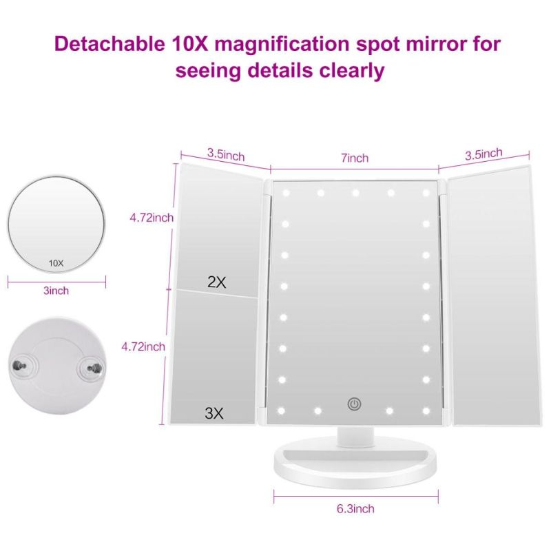 Amazon Top Seller Vanity LED Lighted Travel Makeup Mirror Desktop Trifold Magnified Make up Mirror with Lights