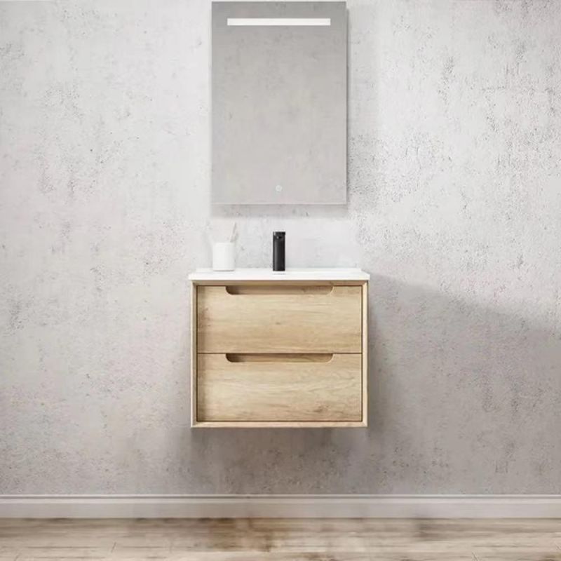 Modern Luxury Solid Wood Bathroom Cabinet Wall Mounted with Ceramics Sinks Bathroom Vanity